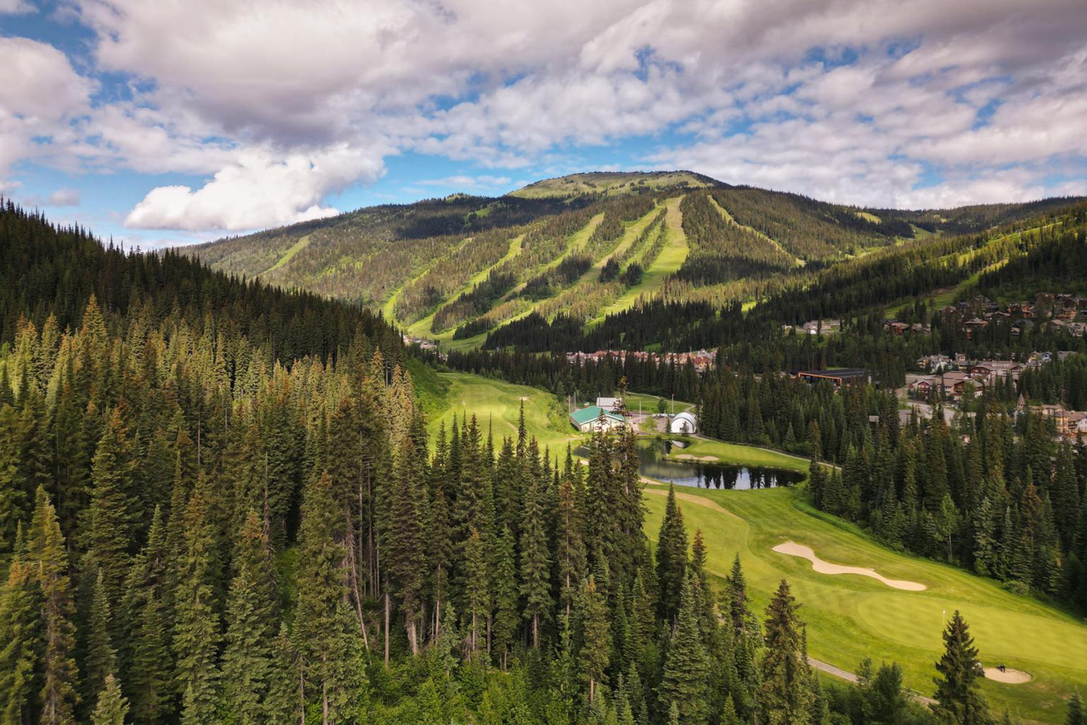 Aerial photo of Sun Peaks in summer